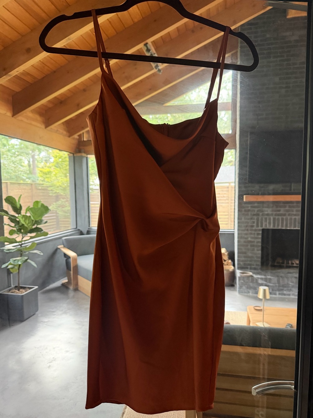 glam Rust-Orange Twist-Front Mini Slip Dress